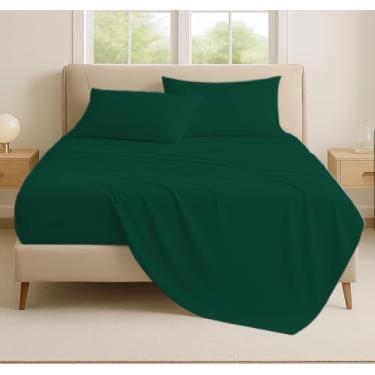 Imagem de 600 fios 100% algodão egípcio penteado macio, conjunto de 4 peças, tecido de cetim macio e macio, lençóis de cama extra macios, lençóis refrescantes, bolso profundo (Queen, verde-oliva)