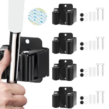 Imagem de CACUINA 4 peças de suporte de parede para esfregão e vassoura, suporte de parede de aço inoxidável, resistente, gancho de vassoura com parafusos, organizador de ferramentas de jardim ao ar livre