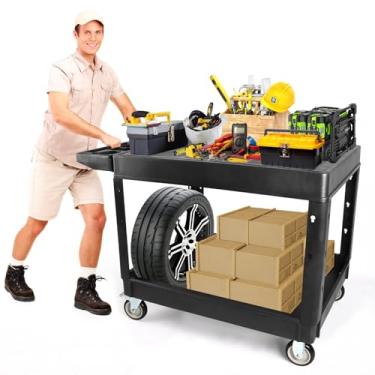 Imagem de Carrinho utilitário resistente de 272 kg, Lanstics 116 × 81 cm, carrinho com rodinhas de capacidade extra com rodas, carrinho de serviço grande multiuso com alça preta organizador de armazenamento
