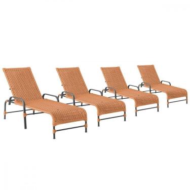 Imagem de 4 Espreguiçadeiras Reclinavel Catar Preto Corda Nautica Terra Cota