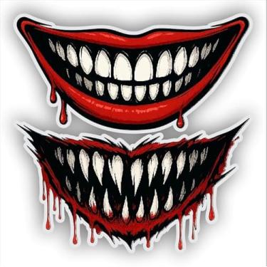 Imagem de AK- 2 peças de dentes de boca de monstro - Decoração engraçada de Halloween com lábios vermelhos sangrando - Adesivo de vinil à prova d'água Janela Qualquer Superfície Lisa Tamanho 12,7 cm