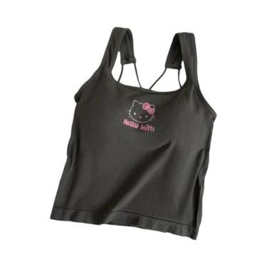 Imagem de Top Cropped Branco Para Meninas HelloKitty Y2K Moda Fofa Sexy Suspensó