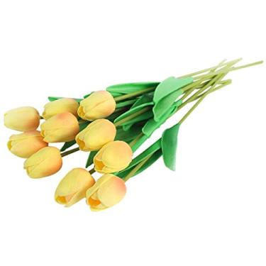 Imagem de Flores artificiais, tulipas artificiais de látex, flores de toque real para decoração de casa de casamento, champanhe, tulipas, simulação