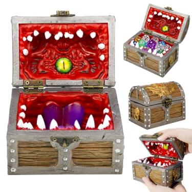 Imagem de Wowagoga Mimic Chest Caixa de armazenamento de dados, conjunto de dados DND, estojo de cofre de suporte, caixa adequada para jogadores de Dungeons & Dragons e Mestres