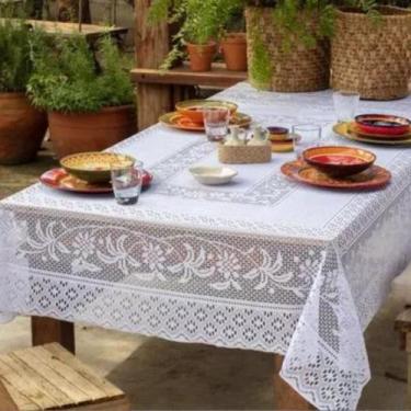 Imagem de Toalha De Mesa Renda 4 e 6 Cadeiras Quadrada/Retangular Branca Bege e 