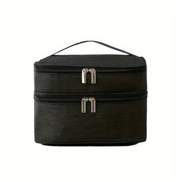 Imagem de Necessaire Viagem Bolsa Dupla Organizador Maquiagem Lisa Preto