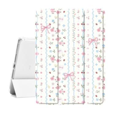 Imagem de Idocolors Linda capa com laço de coelho floral Kawaii para iPad Air 4 2020/iPad Air 5 2022 de 10,9 polegadas, capa traseira de TPU transparente com suporte para lápis, capa protetora para despertar