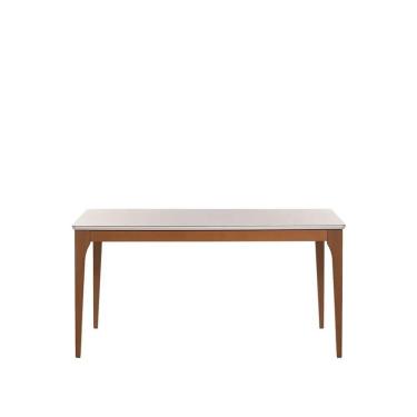 Imagem de Mesa de Jantar Retangular c/ Vidro para 6 Lugares Ella 160 cm - Natural c/ Off White Fosco