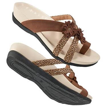 Imagem de FUDYNMALC Chinelo ortopédico feminino com suporte de arco para pés chatos, sandálias ortopédicas, fascite plantar, confortável, sandália de caminhada para mulheres, Marrom, 35