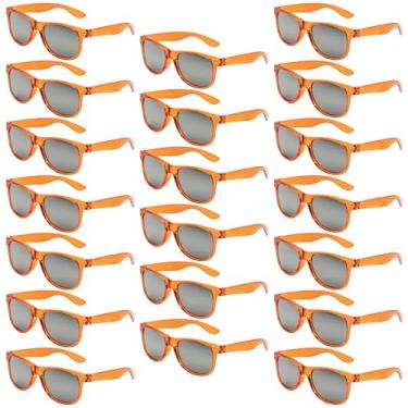 Imagem de QYVEWY Pacote com 20 óculos de sol espelhados a granel para mulheres e homens, óculos de sol neon modernos e baratos para artigos de festa (laranja)