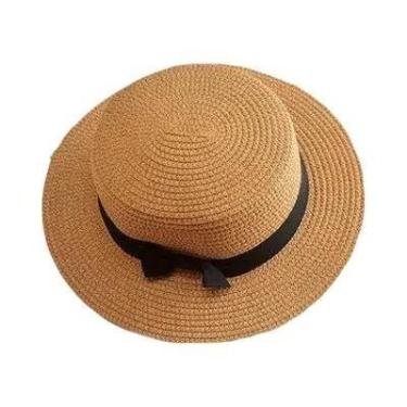 Imagem de Chapéu de Praia Feminino com Aba Plana e Laço - Boné de Palha Casual p