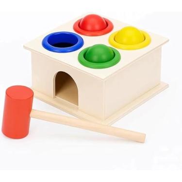Imagem de Brinquedo Educativo Infantil de Madeira, Caixinha Bate Martelo e Bolinhas Coloridas, Brinquedo de Encaixar Infantil Educativo Didático,Brinquedo Educativo Caixa Colorida Bate Bolas