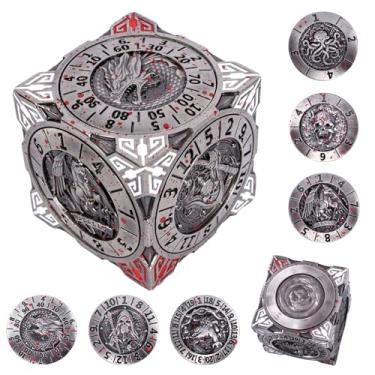 Imagem de DND Spinner Dice - 7-in-1 Metal Dice Set with 3D Relief Dragon Design | Unique Spinner Design for Dungeons & Dragons | Fantasy RPG Polyhedral Dice Set for D&D Players & DM (Blood-Stained Silver)