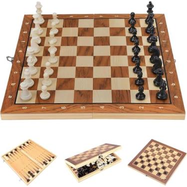 Imagem de Tabuleiro de Xadrez 3 em 1 Magnético - Jogo de Xadrez, Dama e Gamão com Peças em Resina Premium - Presente Elegante para Adultos - Tabuleiro Portátil 29x29cm
