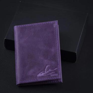Imagem de Porta Cartão Pequeno Minimalista Couro Nobre Roxo - Simprona, Roxo