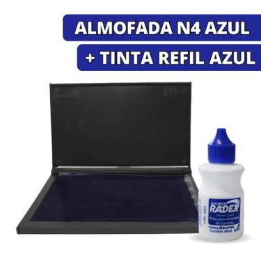 Imagem de Almofada Carimbeira Escritório N4 Azul + 1 Tinta Refil 40ml - Kit Almo