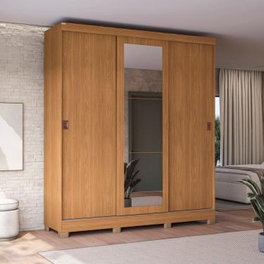 Imagem de Guarda-roupa Casal 3 Portas com Espelho Móveis Kappesberg Canela