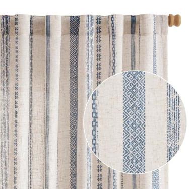 Imagem de Cortinas jinchan Linen Blend Boho 214x213cm impressas em azul