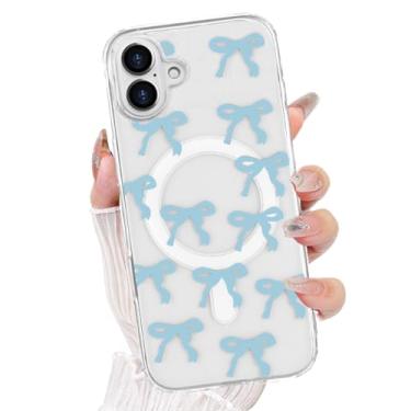 Imagem de AuroiCCY Capa magnética para iPhone, [compatível com MagSafe] Linda estampa de fita de laço transparente estética à prova de choque capa protetora macia para celular para meninas e mulheres para