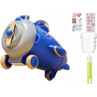 Imagem de viva story Garrafa de viagem aeronáutica com trem de palha copo para beber gelo leite café desenho animado ônibus copo de plástico para piquenique festa presente de aniversário (Aircarft Blue, 500 ml)