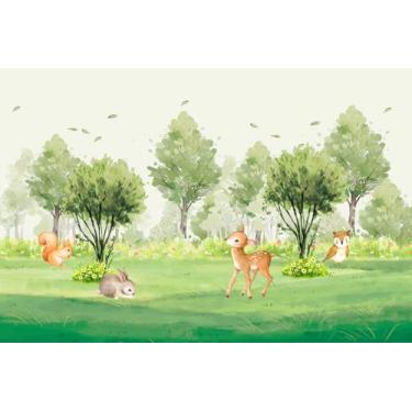 Imagem de Painel de Tecido Sublimado Bosque Animais - Fabrika de Festa, 300x200c