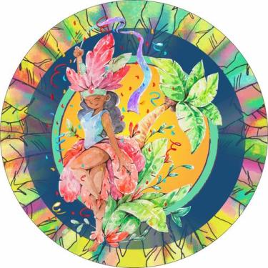 Imagem de Painel de Tecido Sublimado Redondo Sambista Carnaval Aquarela c/ Elást