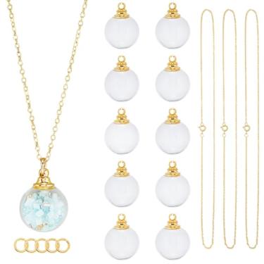 Imagem de SUNNYCLUE 1 caixa faça você mesmo 12 conjuntos de colar de garrafa de vidro a granel de ouro em massa redondo aberto pendente pingente de garrafa de desejo com correntes e anel de salto aberto para