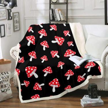 Imagem de Cobertor Throw Blanket Feelyou Cute Mushrooms de pelúcia vermelho 150x