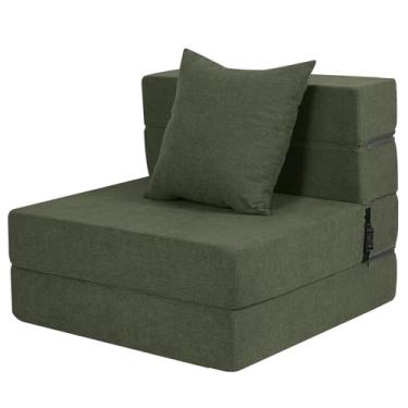 Imagem de LOVMOC Sofá-cama dobrável de espuma viscoelástica de alta densidade com travesseiro fofo, tamanho individual, verde