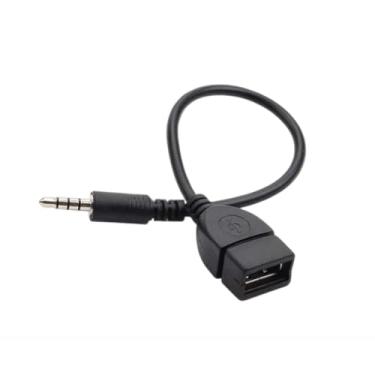 Imagem de WLSuDHoncc Cabo adaptador USB para AUX preto, plugue auxiliar macho de 3,5 mm para cabo adaptador conversor USB 2.0 fêmea para porta auxiliar de carro 20 cm/8 polegadas de comprimento, acessórios de