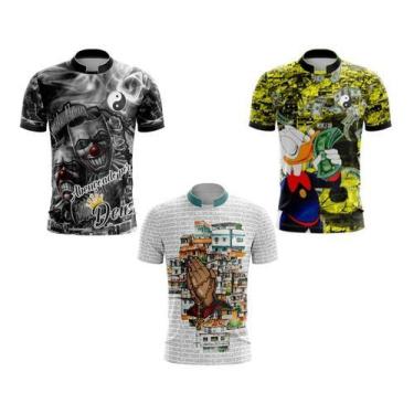 Imagem de Kit 3 Camisas   Quebrada Chave De Favela - 3F Sports, Preto, Branca E 