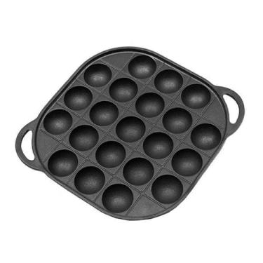 Imagem de YWJLQH Panela antiaderente para fazer takoyaki, utensílios para cozinhar e assar, chapa de ferro fundido com 21 furos, grelha para almôndegas, preparação de