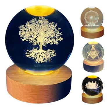 Imagem de 2X Luminária De Mesa Bola De Cristal 3D Base Madeira Decorat