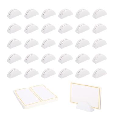 Imagem de 30 Peças Suportes Madeira Números Mesa, Semicirculares Table Number Stands com 60 Cartões Lugar Porta-Etiquetas Menu Foto Suporte para Casamento Banquete Festa Aniversário (Branco)