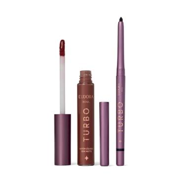 Imagem de Combo Eudora Make: Batom Líquido Marrom Turbo Soul 5ml + Lapiseira Retrátil Para Olhos Preta Turbo Soul 350mg