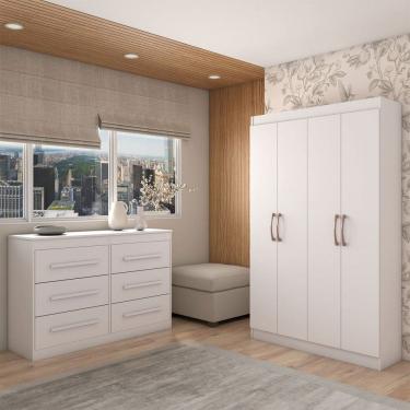 Imagem de Guarda-Roupa Solteiro Europa 4 Portas e Cômoda 6 Gavetas Branco - Panorama Móveis