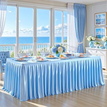 Imagem de Wish Care Roupas de mesa de cetim azul para mesas retangulares de 1,8 m – Toalhas de mesa retangulares com glitter resistentes a vincos, capas de mesa de festa para banquete de casamento, chá de bebê