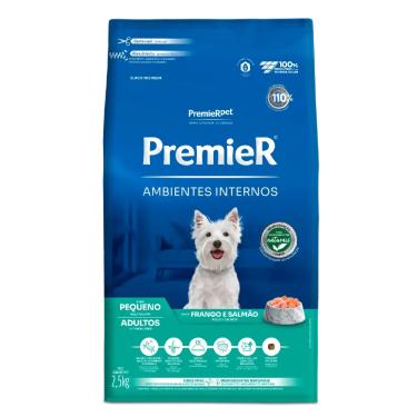 Imagem de Ração Premier Ambientes Internos Cães Adultos Porte Pequeno Frango e Salmão 2,5kg