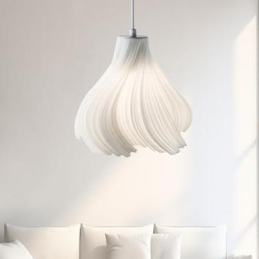 Imagem de Luminária Pendente 3D para Cabeceira, Branca, com Lâmpada LED 5W, Cabo 2m, Fibra de Resina, Soquete E27 (1012-Luz fria)