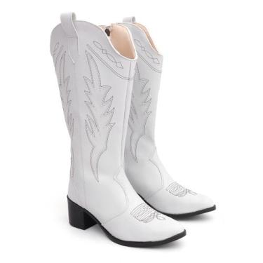 Imagem de Bota Country Feminina Cano Alto Metalizada - BR Texana, Branco, 38