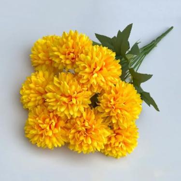 Imagem de Buquê de flores artificiais, crisântemo, buquê de casamento, natal, noiva, artesanato, scrapbooking, guirlanda, adereços, decoração de mesa para festa (1 peça/amarelo escuro)