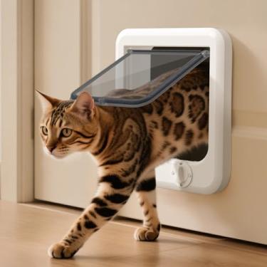Imagem de LIBBEPET Porta interna para gatos, portas internas para gatos com trava de 4 vias, moldura ABS reforçada para gatos de até 8 kg, fácil instalação DIY para portas internas e externas, lagre