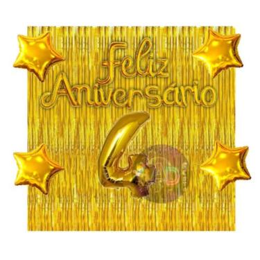 Imagem de Kit 2 Cortinas + Número + Balão Feliz Aniversário, 13 Cores Festa, Dec