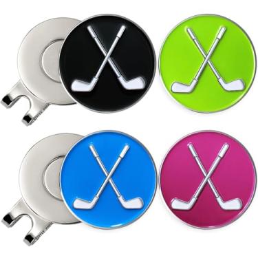Imagem de Adhere Marcadores de bola de golfe logotipo personalizado esmaltado com clipes magnéticos fortes para chapéu Um presente de golfe premium para golfista (estilo M Golf Club 4 cores)