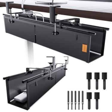 Imagem de Bandeja de gerenciamento de cabos embaixo da mesa sem furadeira, abraçadeiras incluídas, material de lona ecológico, design de malha para dissipação de calor, organizador/armazenamento de cabos para