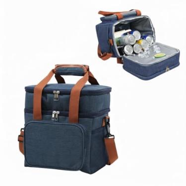 Imagem de Bolsa Térmica Expansível Dupla, Multiuso Com Alça Para Marmita Unissex Portátil Piquenique Trabalho (Bolsa Azul Marinho)