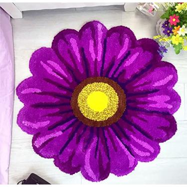 Imagem de Tapetes de girassol para sala de estar, tapetes redondos grandes de área de flores com suporte de borracha antiderrapante, extra macio para quarto, cozinha, banheiro, lavável (roxo, 89 x 89 cm)