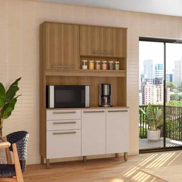 Imagem de Cozinha Compacta Prisma Com Armário E Balcão Ripado 5 Portas Mel-arenas Mel Ripado-arenas