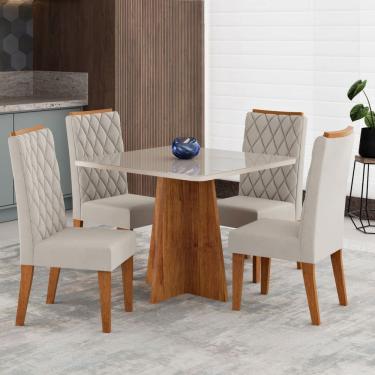 Imagem de Mesa de Jantar 4 Lugares Cucina com Vidro Marrom/Off White - Viero Móveis