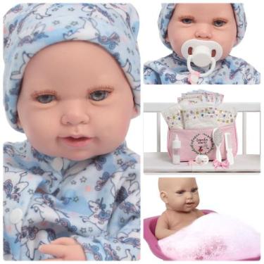 Imagem de Boneca Reborn Bebê Olhos Azuis Macacão Unicórnio 42cm - Cegonha Reborn